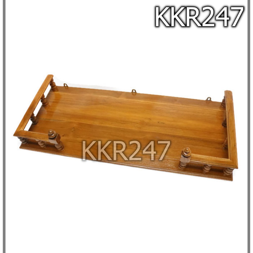 kkr247-หิ้งพระไม้สัก-เหลี่ยม-หิ้งวางพระติดผนัง-ขนาด-80-38-ซม-สีย้อม
