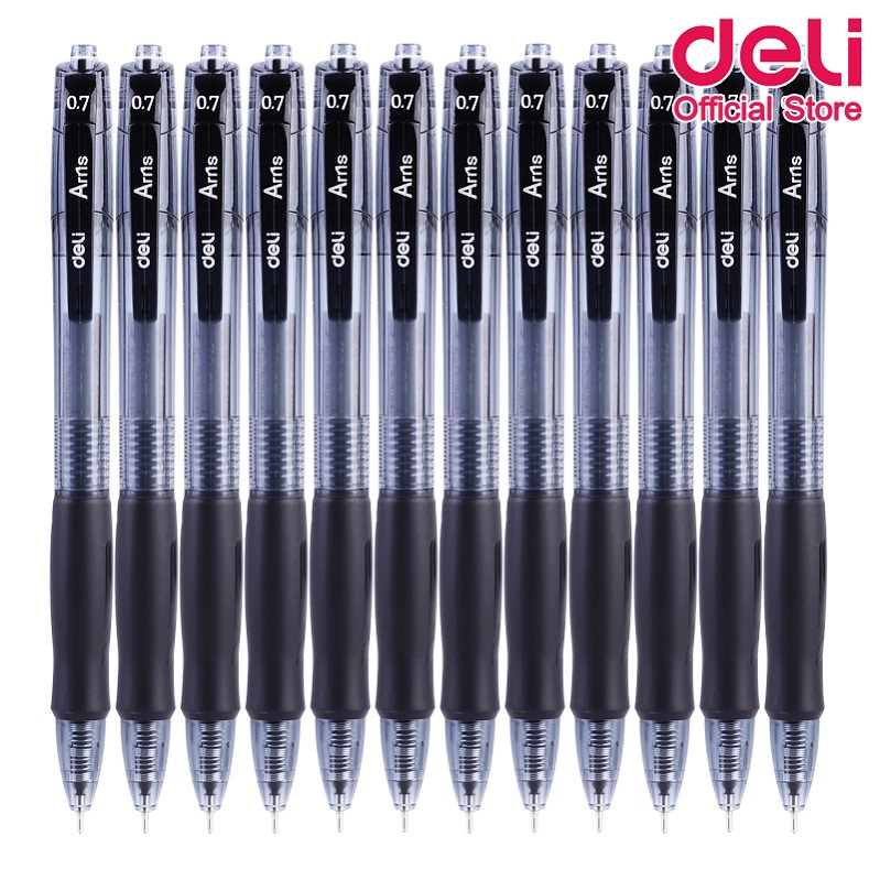 deli-q17-ballpoint-pen-mini-tip-0-7mm-ปากกาลูกลื่นแบบกด-หมึกสีดำ-ขนาด-0-7mm-แพ็คกล่อง-12-แท่ง-ปากกา-ปากกาลูกลื่น-เครื่องเขียน