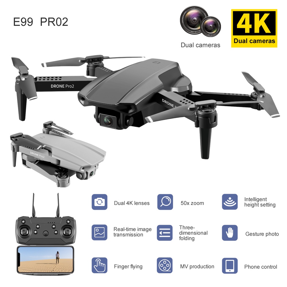 ภาพหน้าปกสินค้าโดรน E99 Drone โดรนพับได้ 4K FPV WIFI HD 2เว็บแคม กล้องคู่ โดรน rc โดรน dji โดรน gps โดรนไร้สาย โดรนบังคับ จากร้าน x_j_store บน Shopee