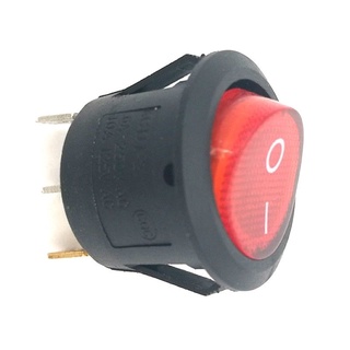 สวิตช์ไฟกลม Rocker Switch 3 pin ON-OFF 6A 250V / 10A 125V 20 มม มีไฟสีแดง