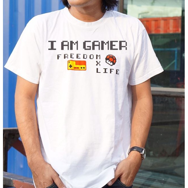 เสื้อยืดสกรีนลายมาริโอ้-เห็ดมาริโอ้-i-am-gamer-เกมส์เก่า-mario-มีไซส์ใหญ่-cotton100-สามารถปรับแต่งได้