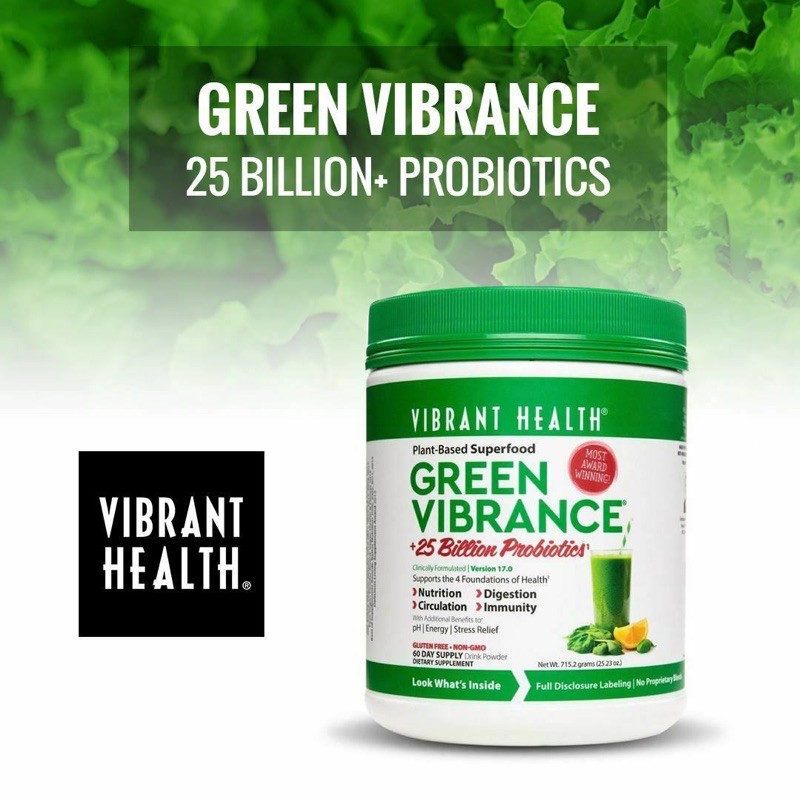 ภาพหน้าปกสินค้าPreOrder Vibrant Health, Green Vibrance +25 Billion Probiotics, Version 18.0, 23.28 oz (660 g)