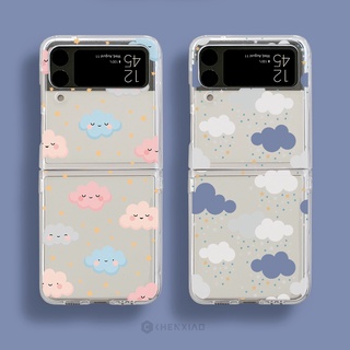 เคสโทรศัพท์มือถือ PC แข็ง กันตก แบบป้องกัน ลายการ์ตูนเมฆน่ารัก สําหรับ Samsung Galaxy Z Flip 3 5G Z Flip 4