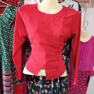 เสื้อสาวพม่าสีแดงสดแขนยาว