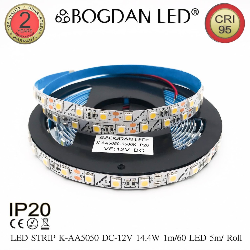 ภาพสินค้าLED STRIP K-AA5050-60-6500K DC-12V 14.4W/1M IP20 ยี่ห้อBOGDAN LED แอลอีดีไฟเส้นสำหรับตกแต่ง 300LED/5M 72W/5M Grade A จากร้าน bangkokledshop บน Shopee ภาพที่ 1