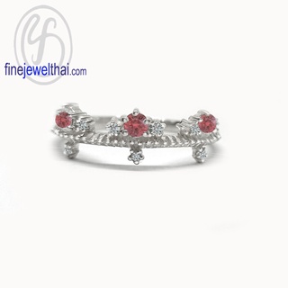 Finejewelthai-แหวนมงกุฎ-แหวนเจ้าหญิง-แหวนทับทิม-ทับทิม-แหวนเพชรCZแหวนพลอย-แหวนเงินแท้-Ruby-Silver-Ring-R1396rb