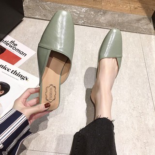 🔥Hot Sale 👠 รองเท้าแตะครึ่งส้นหนาหญิง 2020 ฤดูใบไม้ผลิใหม่สวมใส่ด้านนอกสุทธิรองเท้าแตะสีแดงทรงสี่เหลี่ยมนิ้วเท้าส้นสูง
