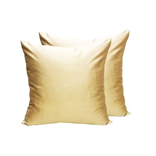 A30 -Thai Silk Pillow Covers ปลอกหมอนอิง ไหมไทยลายปักกลม 16×16 นิ้ว 1 คู่ สีทอง