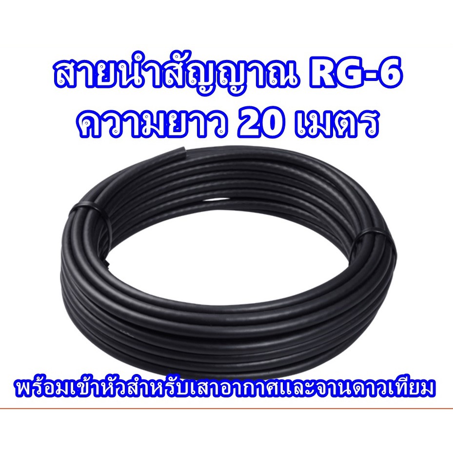 ภาพหน้าปกสินค้าสายนำสัญญาณ RG6 ความยาว 20 เมตร (พร้อมเข้าหัวสำหรับเสาอากาศและจานดาวเทียม)