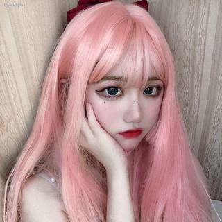 hair❡┇☼Lolita ทุกวัน 2 มิติสีชมพูอ่อนเจ้าหญิงทรงผมเจ้าหญิงตัดวิกผมยาวตรงผมนุ่มสาว COS ผมปลอม