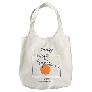กระเป๋าถือ กระเป๋าสะพายไหล่ ผ้าแคนวาส จุของได้เยอะ พิมพ์ลายส้ม สําหรับสตรี