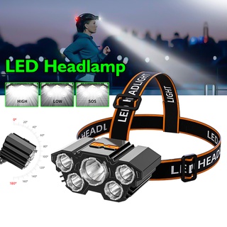 ไฟฉายคาดหัว LED  5ไฟ หมุนได้ 90องศา ปรับได้ 4 ระดับ แบบชาร์จไฟในตัว ไฟฉายกันน้ำ