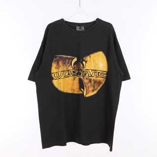 เสื้อยืดสีขาว - วินเทจ Wu Tang แขนสั้นเสื้อยืดหลวมล้างเก่า