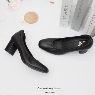 สินค้า ::ทรงปกติ:: Zenachoo รองเท้าส้นสูงหัวมน หนังแกะแท้ Catherine สี Black