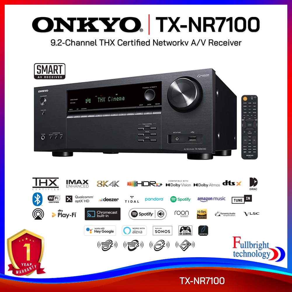 Onkyo TX-NR7100 9.2-Channel THX Certified AV Receiver 220 W/Ch รองรับ 4K, 8K,  Dolby Atmos รับประกันศูนย์ไทย 1 ปี | Shopee Thailand