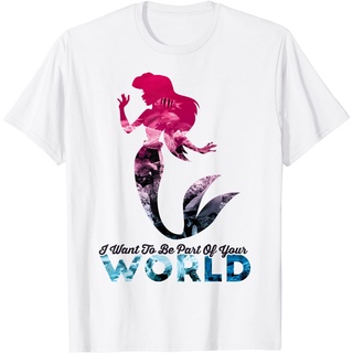 เสื้อยืดผ้าฝ้ายพรีเมี่ยม เสื้อยืด พิมพ์ลายกราฟฟิค Disney Little Mermaid Your World