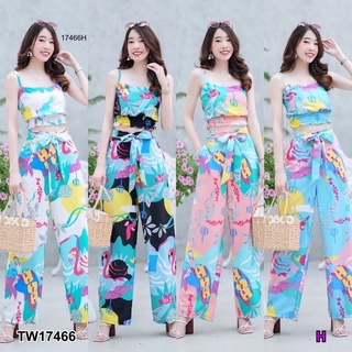 PE17466 Set 2ชิ้น สุดชิค เสื้อครอปสายเดี่ยวลายซัมเมอร์