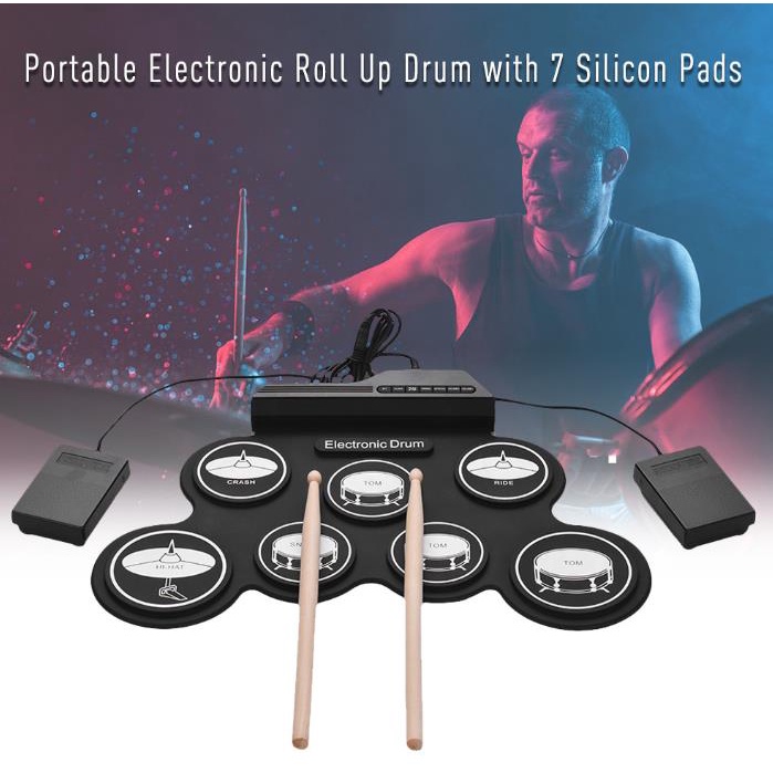 จัดส่งที่รวดเร็ว-electric-drum-pad-kit-กลองชุด-กลองไฟฟ้า-กลองชุด-กลองอิเล็กทรอนิกส์แบบพกพา-digital-drum