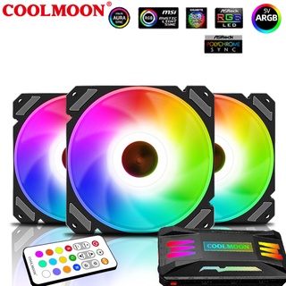 [3fans with control] COOLMOON พัดลมระบายความร้อน 120mm RGB Fan 5v 3pin AURA SYNC ARGB Cooler 4pin PWM PC Fan with HUB Smart Control