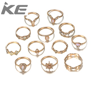 Creative water drop chain hexagram crown protein alloy ring set of 12 for girls for women low