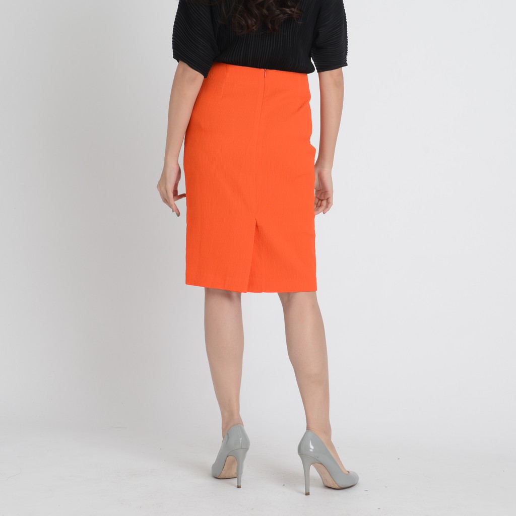 lof-fi-ciel-skirt-กระโปรงลอฟฟิเซียล-ยาวคลุมเข่า-สั้น-ผ้าโพลีเอสเตอร์-สีส้ม-fl1aor