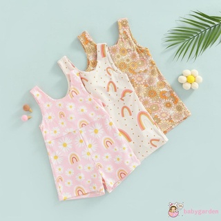BABYGARDEN-6Months-3years Baby Girl Sleeveless Romper with Flower Rainbow Pattern, Casual Style Loose Version Summer
