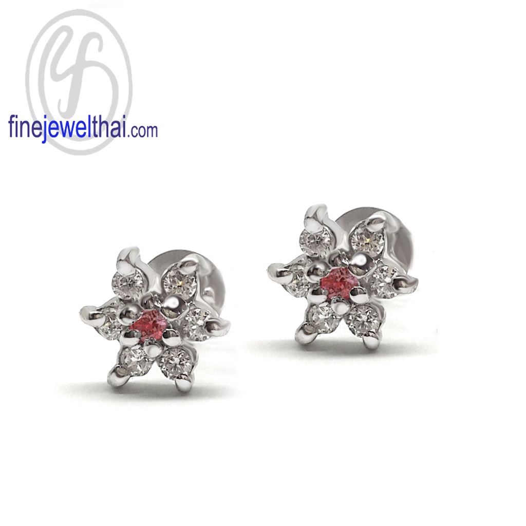 finejewelthai-ต่างหูทับทิม-ทับทิม-ต่างหูเงินแท้-ต่างหูพลอย-ต่างหูเพชรcz-ruby-silver-earring-birthstone-e1080rb