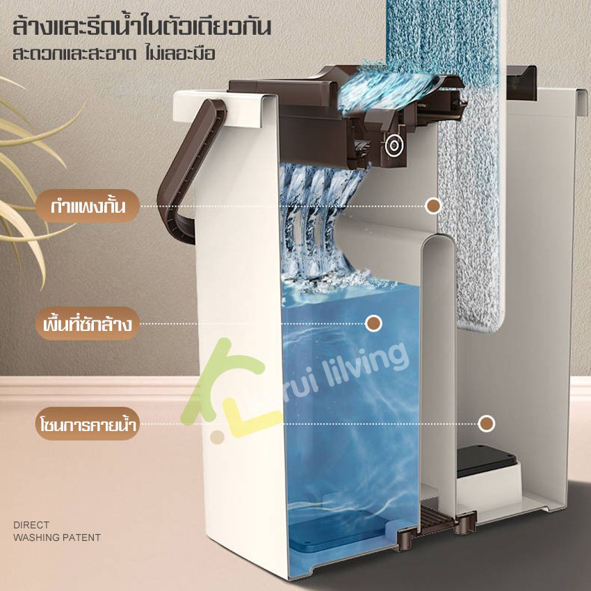 ด้ามไม้ถูพื้น-ไม้ถูพื้นอัจฉริยะ-ไม้ถูพื้นแบบรีดน้ำในตัว-ไม้ถูพื้นแบบแบนรีดน้ำ-ไม้ถูพื้น-ผ้าไมโครไฟเบอร์-lazy-mop