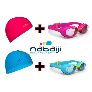 แว่นตาว่ายน้ำ+หมวกว่ายน้ำ สำหรับเด็ก สุดคุ้ม Nabaiji แท้ 💯%