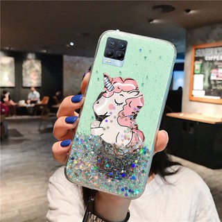 COD เคสโทรศัพท์ Realme GT 5G Realme 8 5G X7 Pro 7 Pro 7i Casing Cute Cartoon Unicorn Glitter Bling Transparent Soft Cover Full Stars With Water Stand Holder Phone Case เคสเรียวมี8 RealmeGT