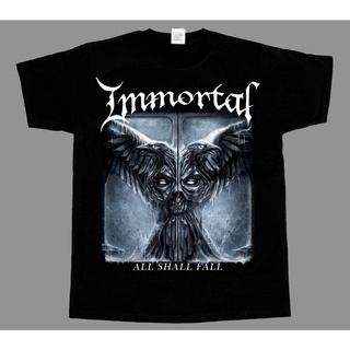 เสื้อยืดวินเทจImmortal ALL SHALL FALL ใหม่ เสื้อยืดแขนสั้น คอกลม ผ้าฝ้าย ลายวาฟเฟิล สีดํา ของขวัญวันเกิด สําหรับผู้ชาย ค