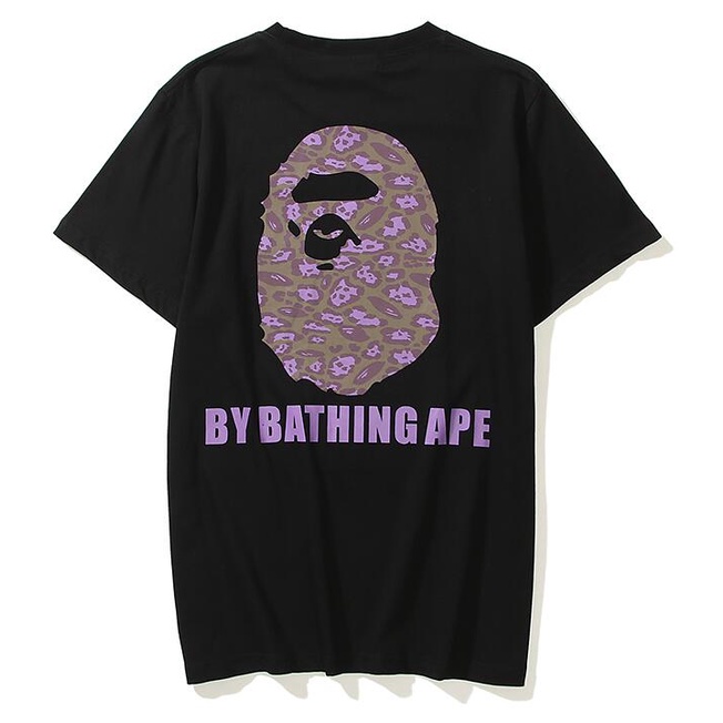 bape-เสื้อยืดแขนสั้นเนื้อผ้าฝ้ายแฟชั่นพิมพ์ลายสําหรับผู้หญิงและผู้ชาย