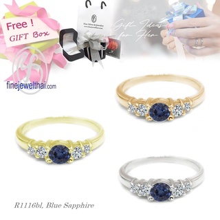 Finejewelthai-แหวนไพลิน-ไพลิน-แหวนพลอย-แหวนเงินแท้-พลอยประจำเดือนเกิด-Blue-Sapphire-Silver-Ring-Birthstone-R1116bl