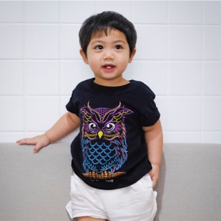 เสื้อเด็ก Kid Tshirt ลายนกฮูก สีดำ ผ้านุ่ม COTTON 100% เสื้อยืด เสื้อยืดเด็ก