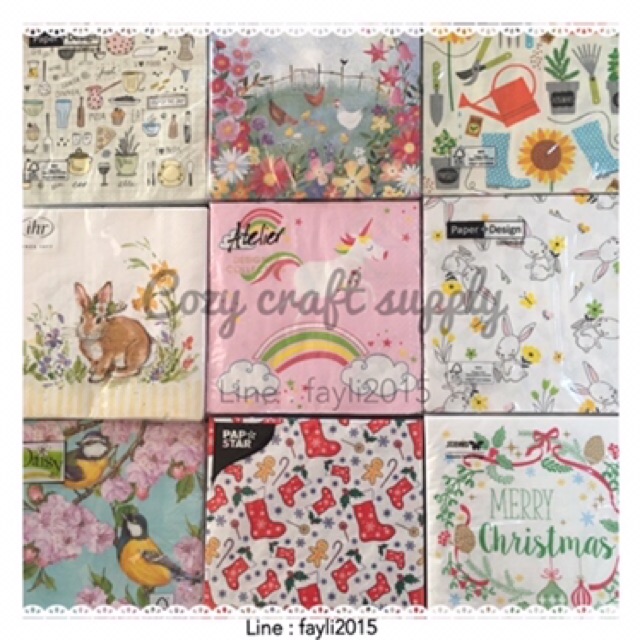 cozy-craft-กระดาษแนปกิ้น-napkin-เดคูพาจ-decoupage-งานยุโรป-คุณภาพดี-100-แผ่น-คละลาย