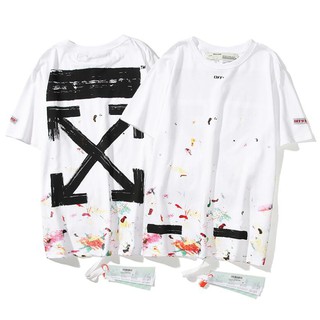 เสื้อยืดแขนสั้นผ้าฝ้ายพิมพ์ลาย Off - White