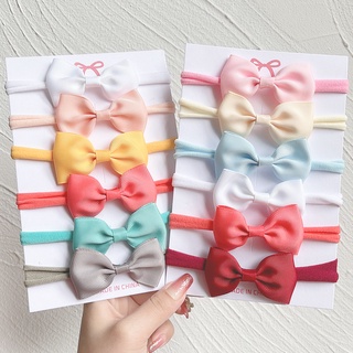 6pcs/set Cute Solid Bow Headbands for Baby Girls Ribbon Nylon Hairbands Infant Head Ties Newborn Hair Accessories