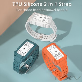 ภาพขนาดย่อของสินค้าสายนาฬิกาข้อมือซิลิโคน Tpu 2 In 1 สําหรับ Huawei Band 6 Honor Band 6