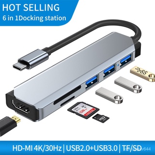 😊ส่งไวจากไทย  อะแดปเตอร์ฮับ 6 In 1 HUB USB Type-C เป็น USB 3.0 + HDMI 4K  + การ์ดรีดเดอร์ SD/TF