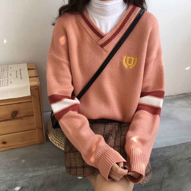 พร้อมส่ง-korean-student-sweater-เสื้อสเว็ตเตอร์สไตล์นักเรียนเกาหลี