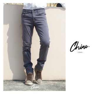 กางเกงขากระบอก สีเทาม่วง (Size 28-36) Chino Jeans กางเกงขายาวผู้ชาย ผ้ายืดใส่สบาย กางเกงทำงาน กางเกงลำลอง