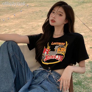 ผลิตภัณฑ์ใหม่👕แฟชั่นฮิปฮอป▼✉เสื้อยืดแขนสั้นผู้หญิงฤดูร้อนใหม่ 2022 ความรู้สึกการออกแบบเอวสูงสไตล์อเมริกันเซ็กซี่ร้อนแขน