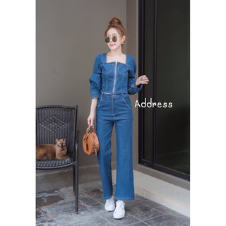 เซตเสื้อยีนส์แขนยาว มีซิปด้านหน้า ด้านหลังมีสายให้ผูกโบว์