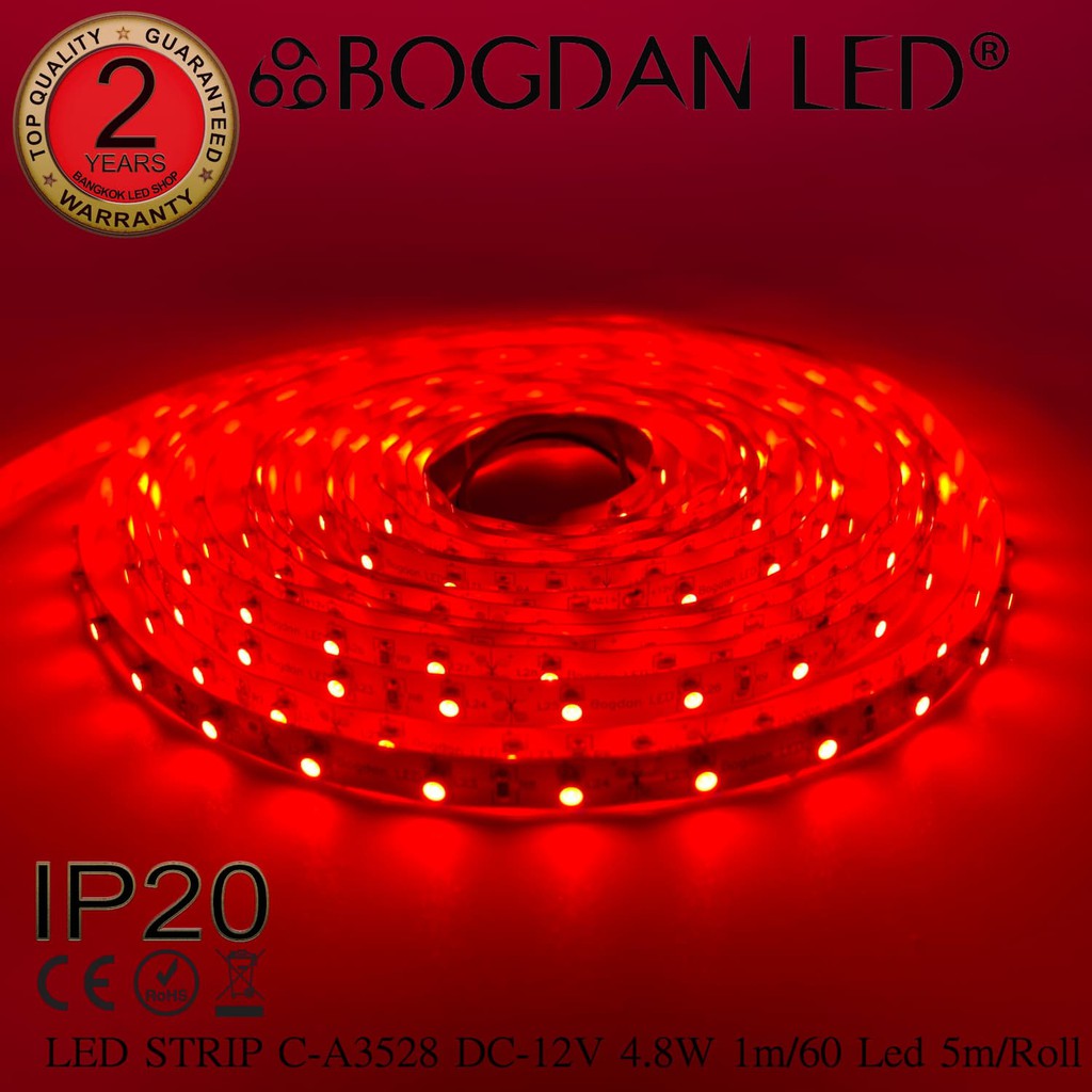 LED STRIP C-A3528-60-RED DC-12V 4.8W/1M IP20 ยี่ห้อBOGDAN LED แอลอีดีไฟ ...