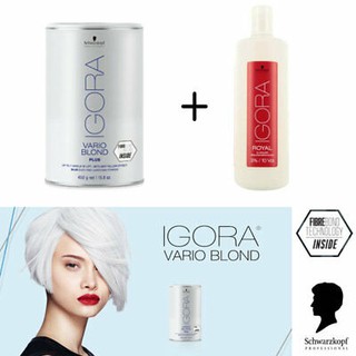Schwarzkopf Igora Vario blond  Plus 450g + Igora royal oil developer 9% ผงฟอกสีขาว สำหรับใช้ล้างสีผมให้หลุดออก
