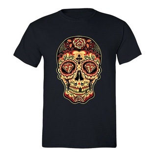 [S-5XL] เสื้อยืด พิมพ์ลายหัวกะโหลก Sugar Skull Day of the Dead Diamond สไตล์โกธิค สําหรับผู้ชาย (1) 216046