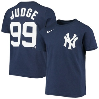 เสื้อผ้าผชเสื้อยืด ผ้าฝ้าย พิมพ์ลาย New York Yankees Aaron Judge Name &amp; Number สําหรับผู้ชายS-5XL