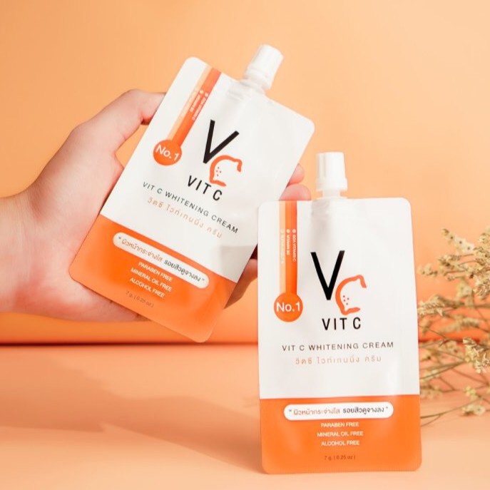 ครีมซอง-วิตซี-vc-vit-c-whitening-cream-ขาวสว่างกระจ่างใส-แบบ-x3-วิตซีน้องฉัตร-7ml-x1ซอง