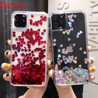 For iPhone 12 Mini 11 12 Pro Max XR XS Max X 8 7 6S Plus SE 2020 Case Glitter Love Heart Sequins Quicksand Phone Case Dynamic Liquid Case For 11 11Pro