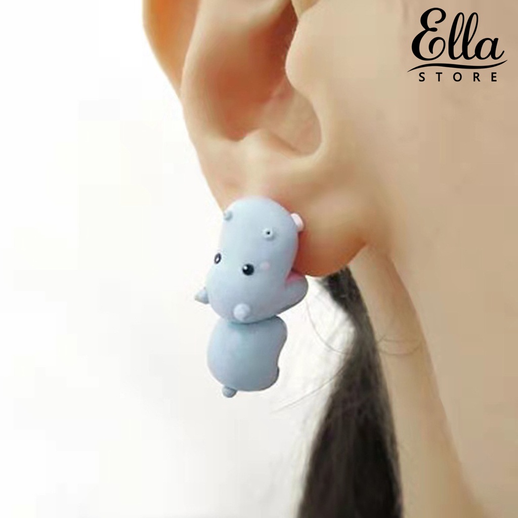 ellastore123-ต่างหูกระดุมโลหะ-รูปสัตว์-3d-พกพาง่าย-1-คู่